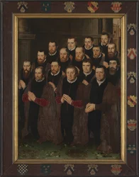 Paneel 1 avec 16 portraits des membres de la Confrérie du Saint-Sang